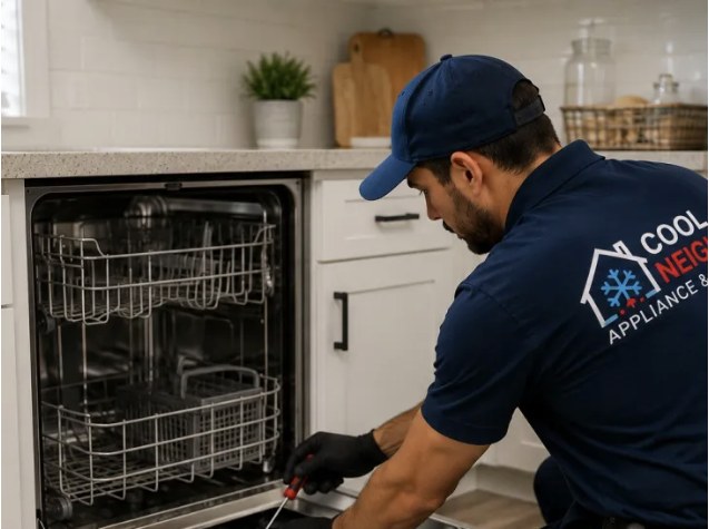 Dishwasher repair in a kitchen